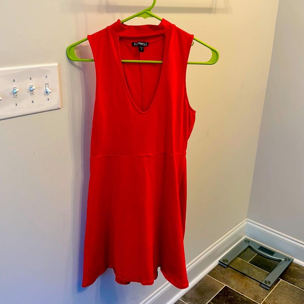 Red dress with choker neck